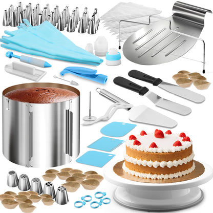 4smile Cake Decorating Set 144 pieces - adjustable cake ring high 20 cm + cake cutter + cake lifter + spreading tool + rotating cake plate + XXL cake decoration set