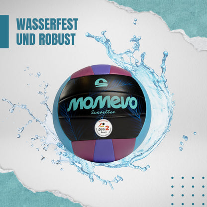 Momevo Sunsetter Beach volleyball, DVV certified, official size 5, soft PU surface - for outdoor beach sports gift (Palm Purple, without ball pump)