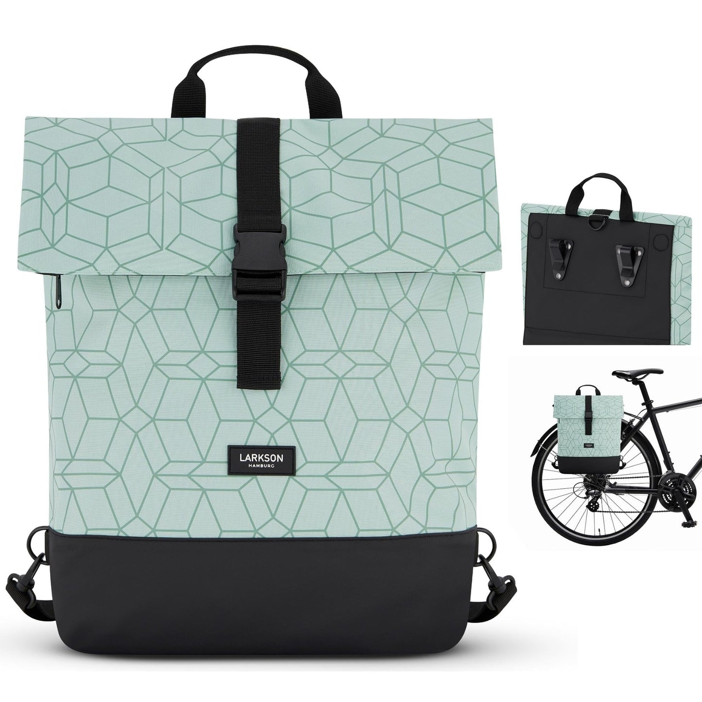 LARKSON Bike Bags for Rack Women & Men Mint - Tammo Bike - 2 in 1 Bicycle Bag Backpack & Rear Rack Bag - Water Resistant