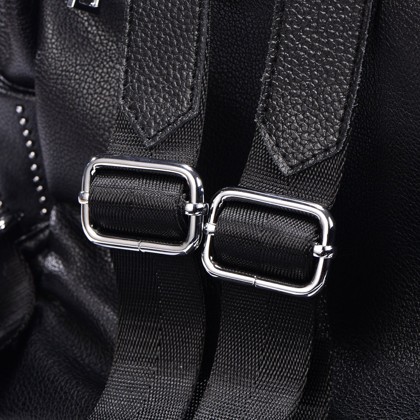 DonDon Women's Backpack Faux Leather Studs Round Black