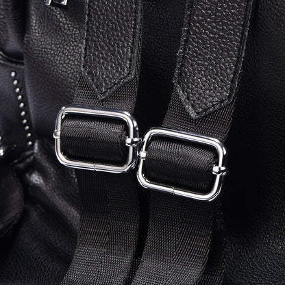 DonDon Women's Backpack Faux Leather Studs Round Black