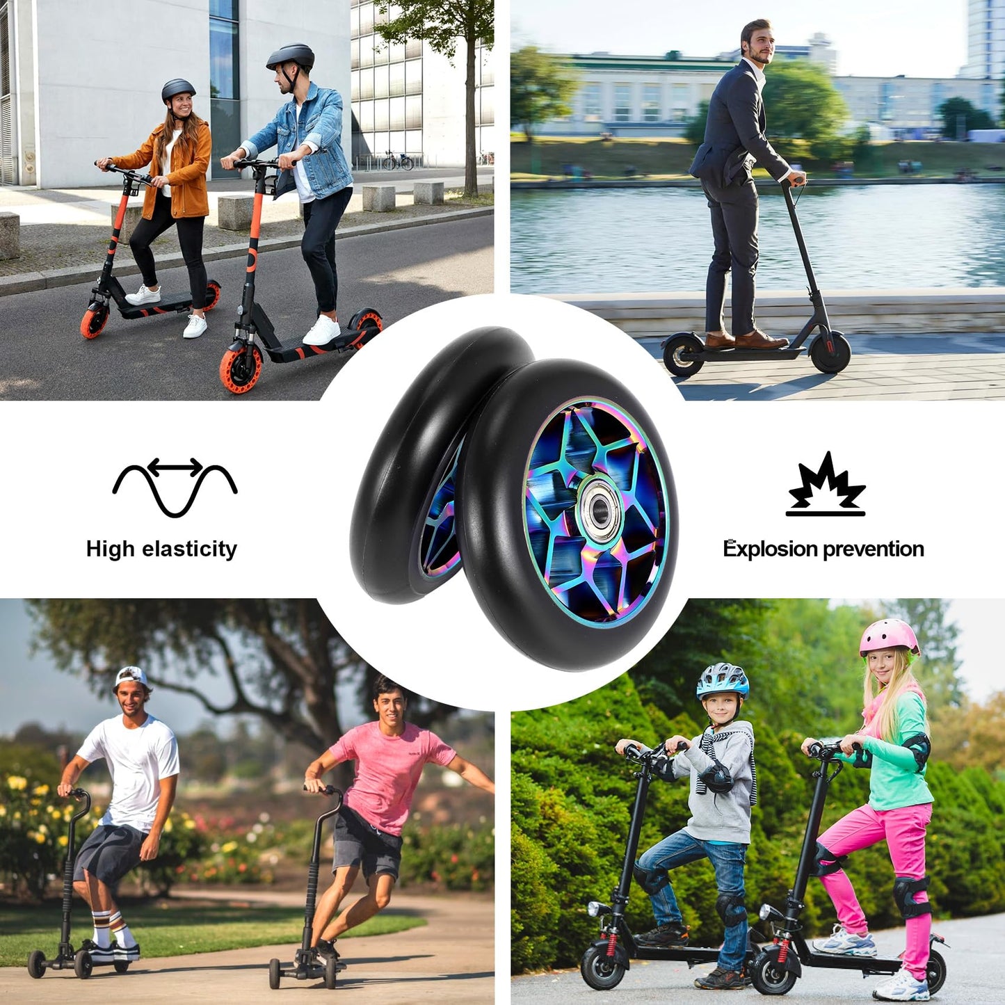 LEWITORS 2 pcs Stunt Scooter Wheels Scooter Replacement Wheels Roller Accessories 110mm Roller Pu Thick Stunt Car with Bearings for all kinds of Scooters(Black)