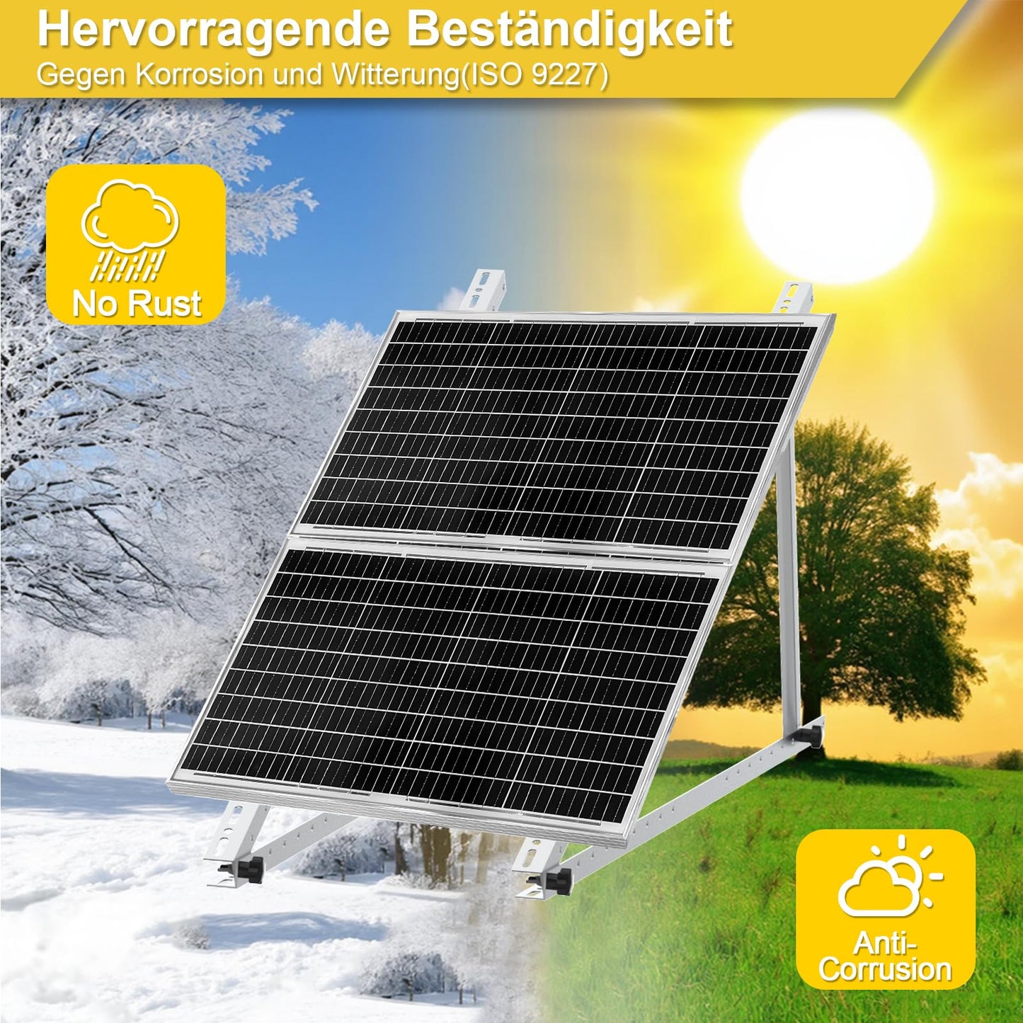 2 sets GLIESE balcony solar mounting brackets 114 cm, aluminum solar module mounting, solar panel mounting, PV module mounting, suitable for flat roofs, balconies, walls, etc.