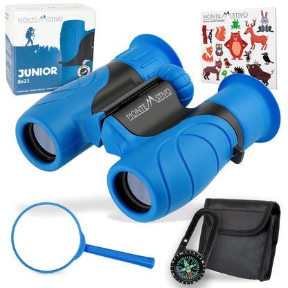 Monte Stivo® Junior | Award-winning binoculars for children 8x21 with magnifying glass & compass | Toy set for boys and girls aged 4 years and up.