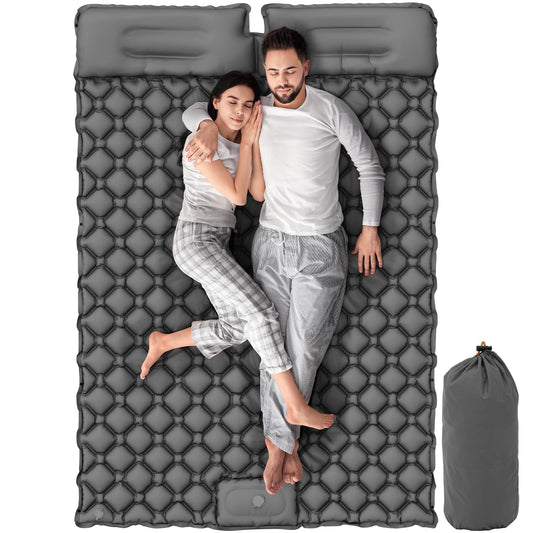 YITAHOME self-inflating sleeping pad for 2 people, 195x120, ultralight camping air mattress with built-in pump and pillow. Comes with carrying bag and foot pump for travel. (Dark Grey)