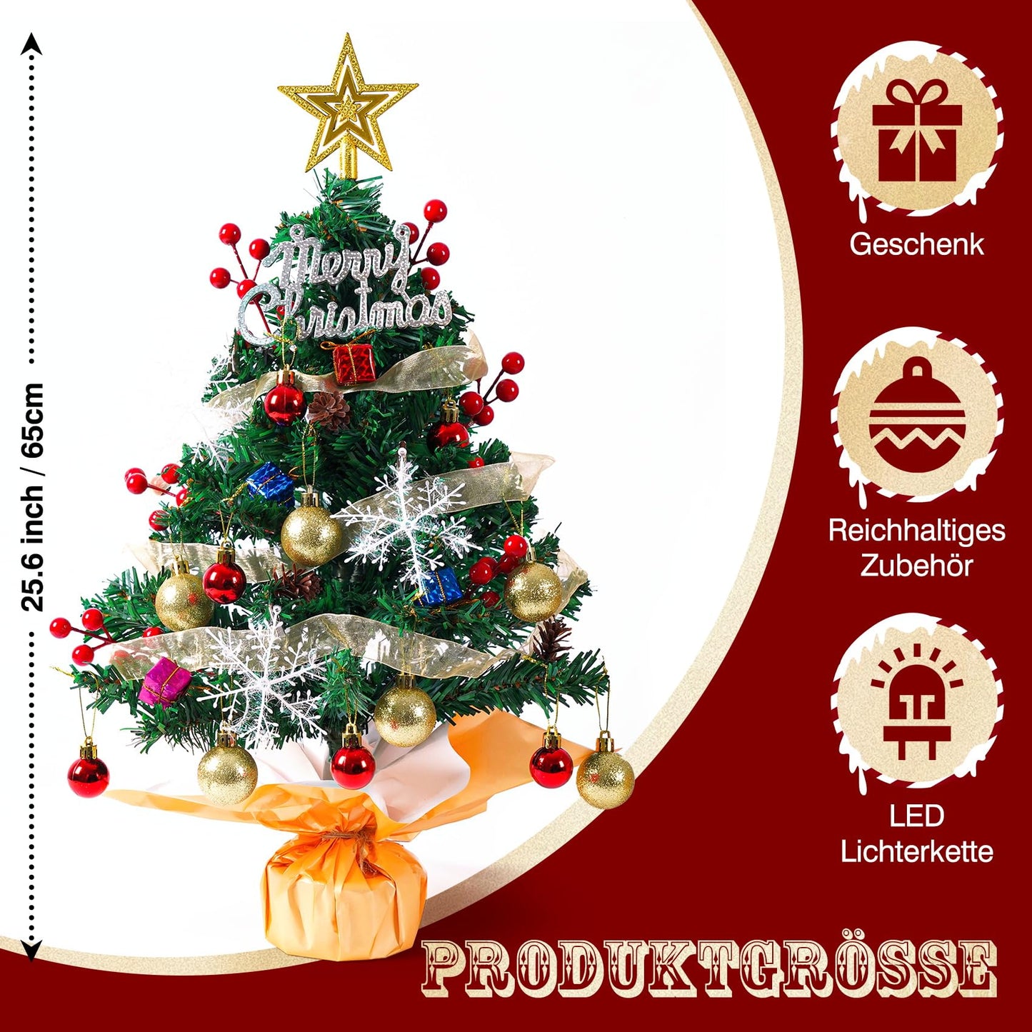 SKYVINWINE Mini Artificial Christmas Tree, Small Artificial Christmas Tree with LED Lighting, Mini Tabletop Tree for Christmas Decor, Green