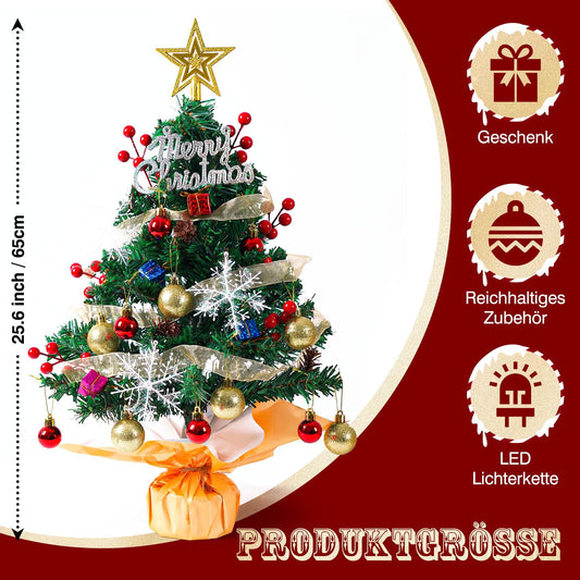 SKYVINWINE Mini Artificial Christmas Tree, Small Artificial Christmas Tree with LED Lighting, Mini Tabletop Tree for Christmas Decor, Green