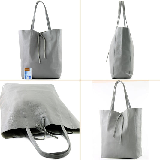 modamoda de T163 women's leather shopper shoulder bag large with inner pocket handmade in Italy, color: gold-metallic.
