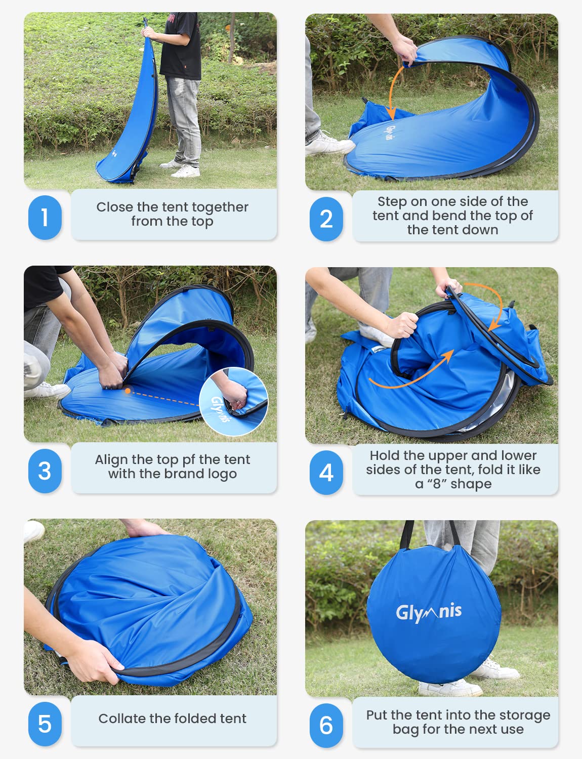 Glymnis Pop Up Beach Tent with Zipper Door UV Protection 50+ Windproof Compact Size Blue Beach Tent