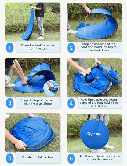 Glymnis Pop Up Beach Tent with Zipper Door UV Protection 50+ Windproof Compact Size Blue Beach Tent