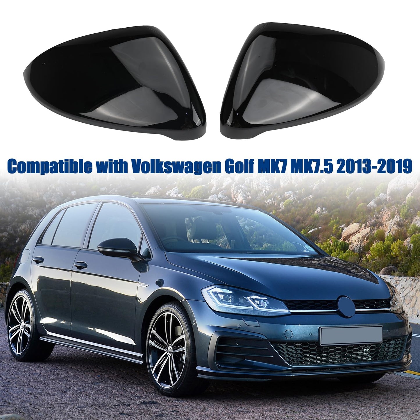 1 Pair Mirror Covers Replacement for VW Golf MK7 MK7.5 R GTD VII 2013-2018, Car Mirror Caps Exterior Mirror Cover Rearview Mirror Cover Replacement for VW Touran 2016 2017 (Black)