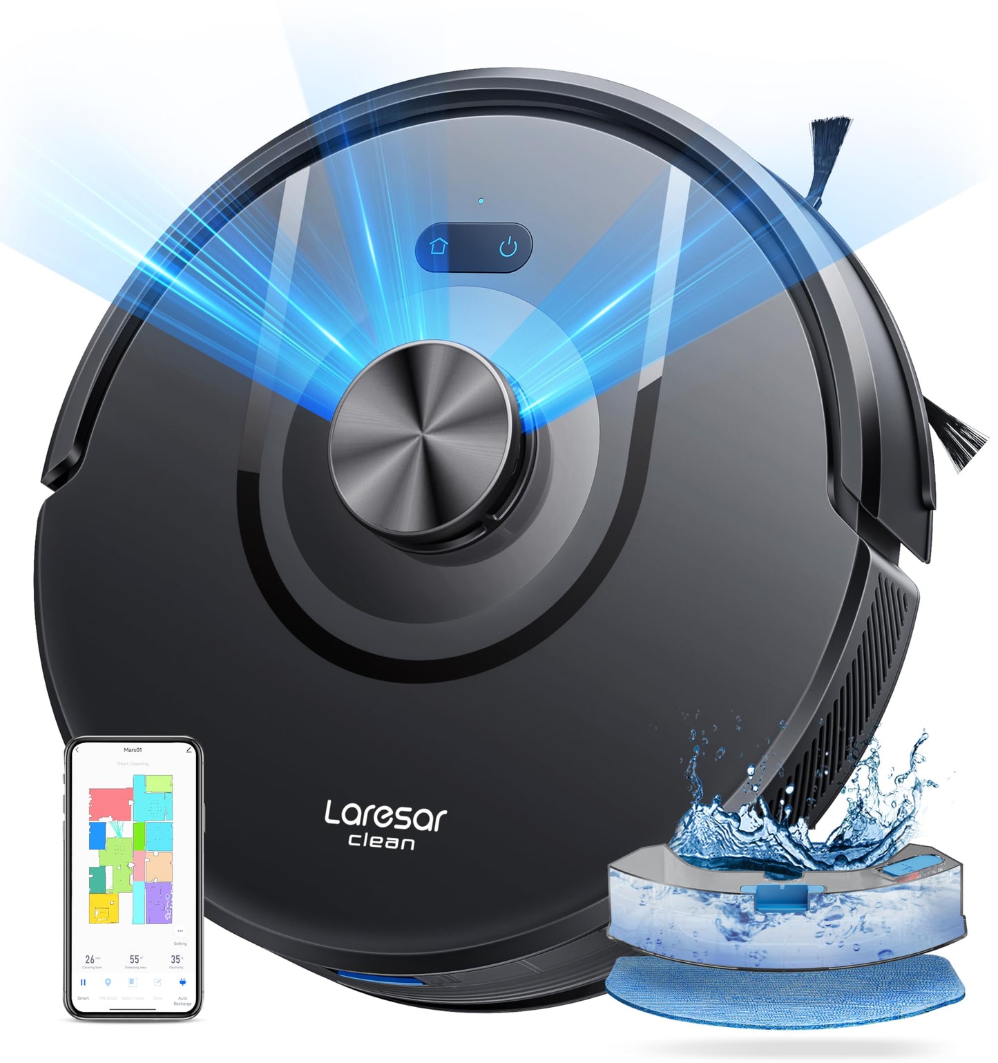 Laresar Clean robot vacuum with mopping function, LiDAR navigation, live map, 5000Pa suction power Mars01 up to 180min, perfect for pet hair, carpet, hard floors.