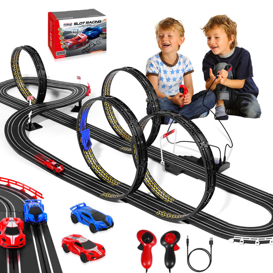 Race track Electric Slot Car Racing Set for Kids Boys Age 6 7 8-12, Battery Operated Electric Track for Kids 6-7, Racing Game 2 High-Speed Racing Cars 1:64 Scale