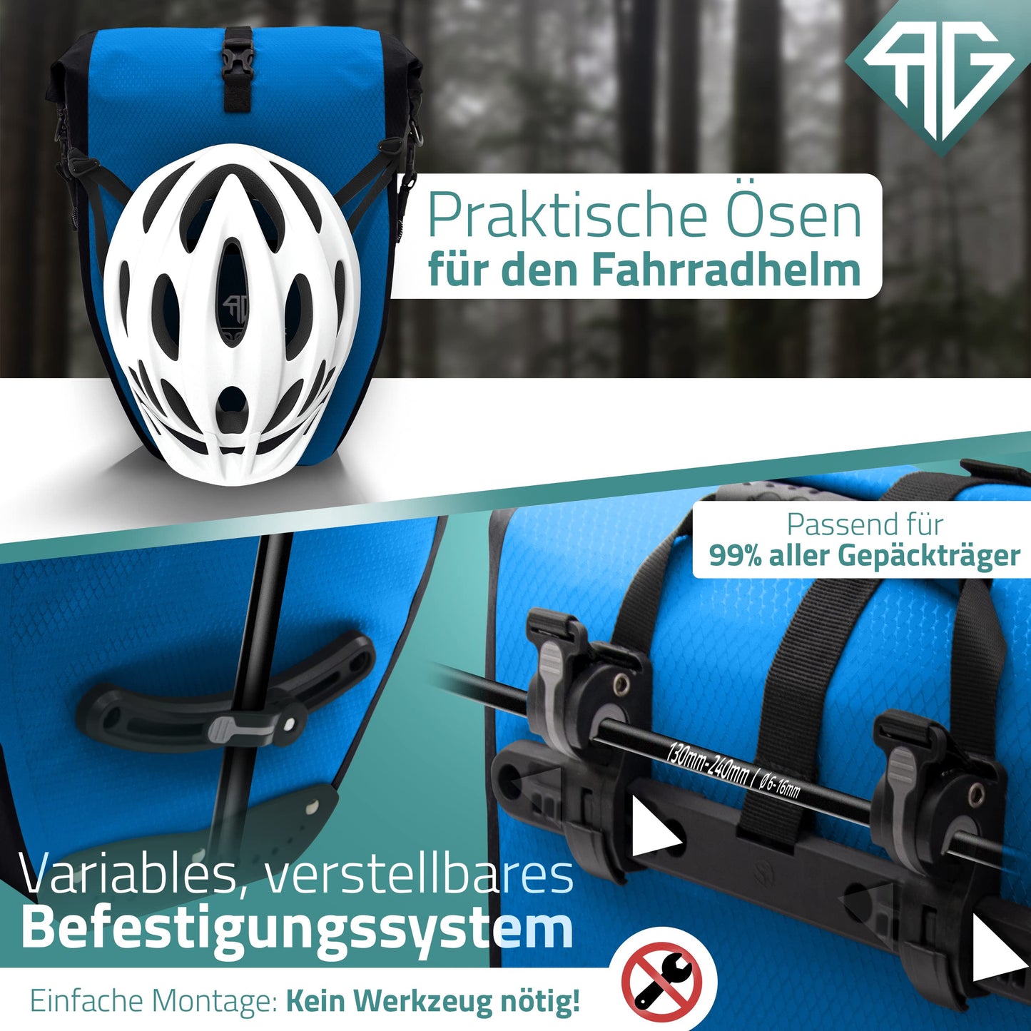 RADGEIST bike bag for luggage carrier - bag for bike luggage carrier - luggage carrier bag waterproof shoulder bag (Blue 28L, set of 2)