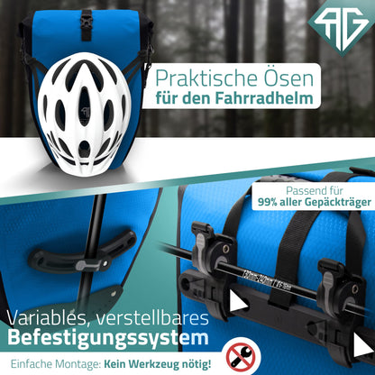 RADGEIST bike bag for luggage carrier - bag for bike luggage carrier - luggage carrier bag waterproof shoulder bag (Blue 28L, set of 2)