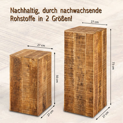 casamia Flower stand 27x27 H50 or 73cm Flower stool Wooden plant stand Side table square Mango wood Size Set with both sizes