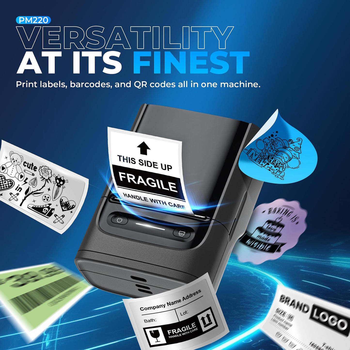 Nelko Labeling Machine with adhesive tape, PM220 Bluetooth Label Printer, 2 Inch Portable Thermal Printer for small businesses, logo, clothing, sticker printer for phones & PC, comes with 3 labels.