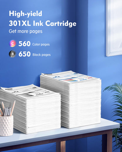 RUDGUZ 301 XL Multipack Compatible for HP 301 Printer Cartridges 301XL for HP Envy 4500 Printer Cartridges 5530 4504 5534 Deskjet 2540 2544 1510 Officejet 4630 2620 (2 Pack)