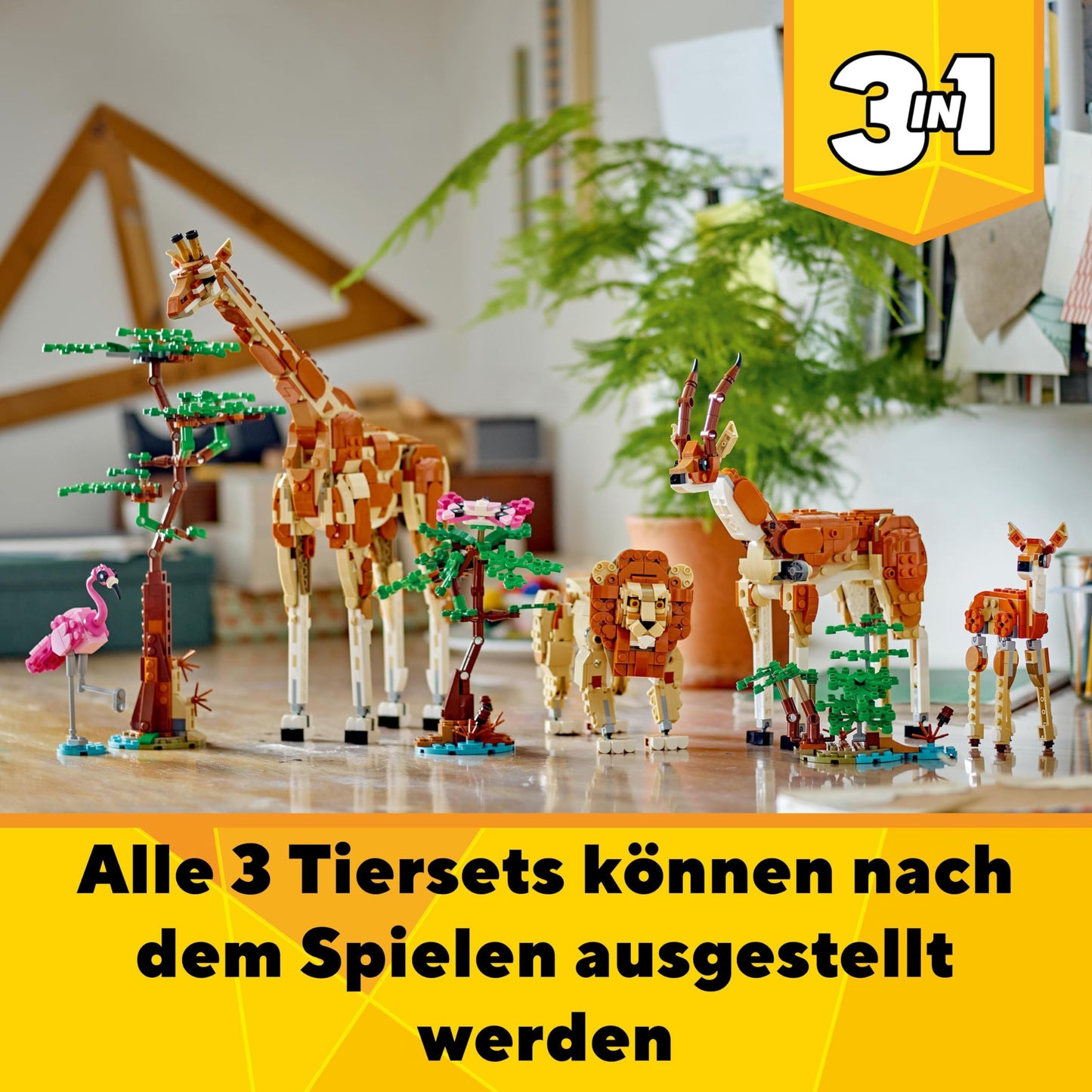 LEGO Creator 3in1 Safari Wildlife, creative set with animal figures, 3 build options: toy giraffe, gazelles, and lion, toy animals for girls and boys, nature gift for kids ages 9+ 31150