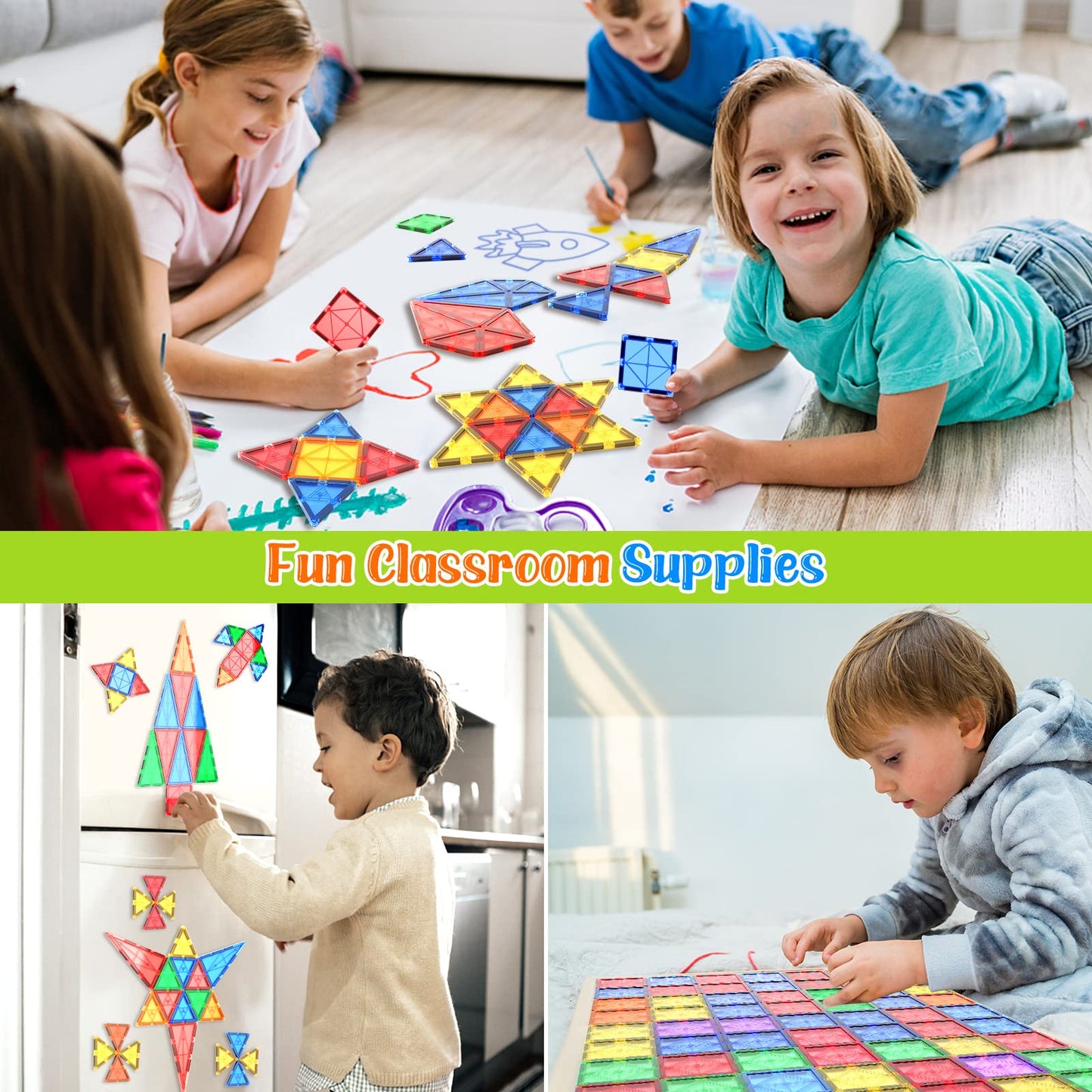 Magnetic tiles kids toy STEM magnet toy for toddler Magnetic blocks building toy Preschool learning Sensory Montessori toy for 3+ year old boys and girls