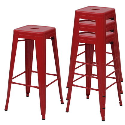Mendler 4-piece set bar stools HWC-A73, bar chair counter stool, metal industrial design stackable - red.