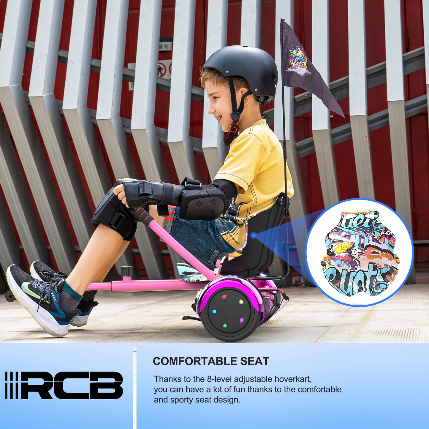 RCB Hoverboard Seat, Go-Kart accessory for Hoverboards, Hoverboard with seat suitable for all 6.5"-10" Two Rounds Self Balancing Scooter, Hoverkart for adults and children.
