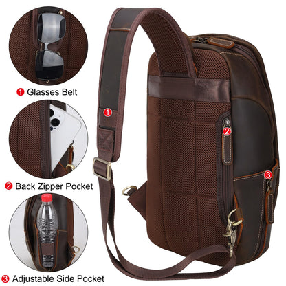 TIDING Men's Small Leather Crossbody Shoulder Bag Sling Bag Chest Bag Anti-Theft Bags for Outdoor, Camping, Travel