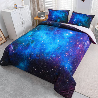 Loussiesd bedding set galaxy starry sky duvet cover set for kids boys girls soft breathable microfiber 135*200cm bed set with zipper and 1 pillowcase 80x80cm.