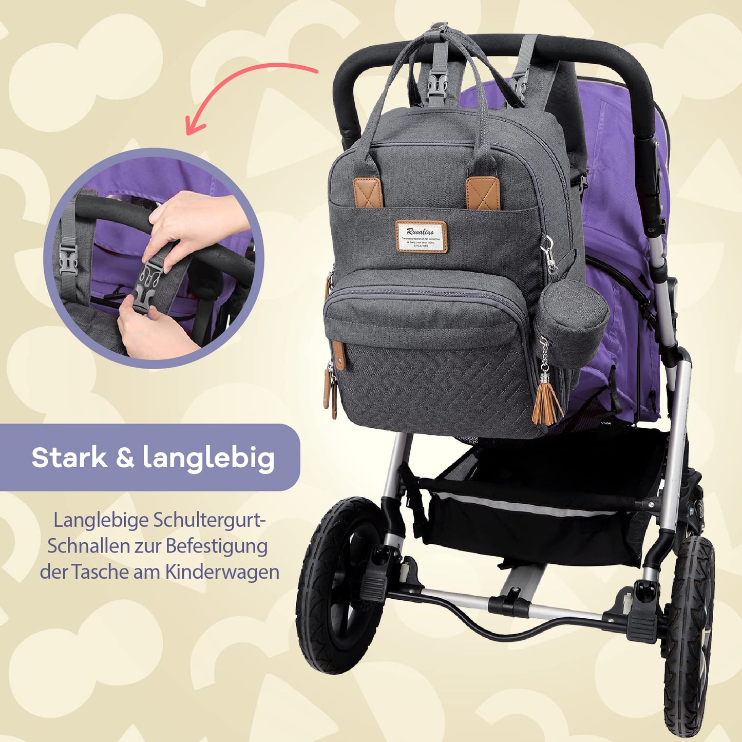 RUVALINO Baby Diaper Bag Backpack with Portable Changing Pad, Pacifier Holder, and Stroller Straps, Multifunctional Baby Bag for Mom and Dad, Dark Gray