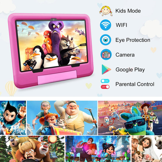 Kids Tablet, Octa Core 10-inch Touchscreen Tablet, 4 GB RAM + 64 GB ROM Android 12 Learning Tablet with Case, WiFi, Parental Control, Dual Cameras, Games, Bluetooth, Learning Tablet - Children's Tablet (Pink)