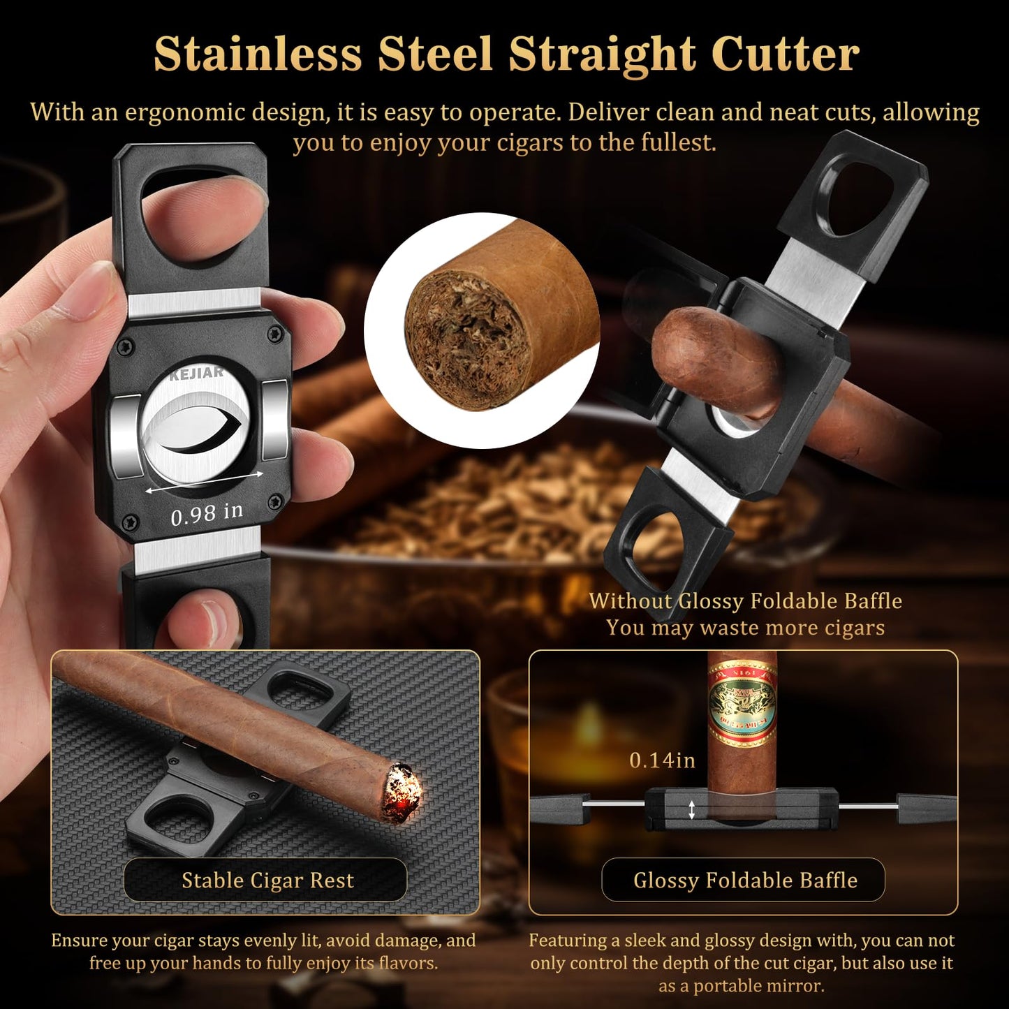 KEJIAR Cigar Humidor Set Travel Humidor for Cigars Includes 2 multifunctional cigar cutters, cigar punch, humidity pack, hygrometer, cigar box Cigar box Gifts for Men