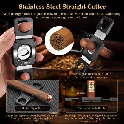 KEJIAR Cigar Humidor Set Travel Humidor for Cigars Includes 2 multifunctional cigar cutters, cigar punch, humidity pack, hygrometer, cigar box Cigar box Gifts for Men