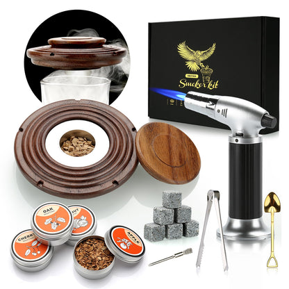 Dad's Christmas gift, Cocktail Smoker Kit, Whisky Stones, Culinary torch, Old Fashioned Whiskey Smoker Drinks Kit, Cocktail Accessories, Bourbon-Walnut (Butane not included)