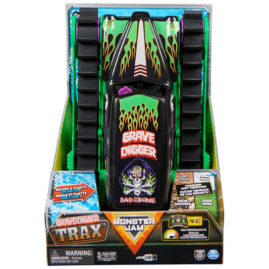 Monster Jam Official Grave Digger Trax All-Terrain Remote Control Outdoor Vehicle, Scale 1:15, Toy for boys and girls ages 4 and up.