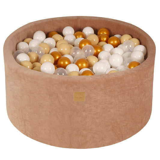 MEOWBABY Ball Pit Baby - Round 90x40cm Baby Pool for kids with 300 balls, Velvet, Beige: Gold/Beige/White/Transparent