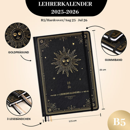 Teacher planner 2025 2026, teacher planner 2025 2026 a5 from August 2025 to July 2026, school planner 2025 2026 for teachers, 17.5x25 cm, hardcover teacher planner, slip pocket, black.