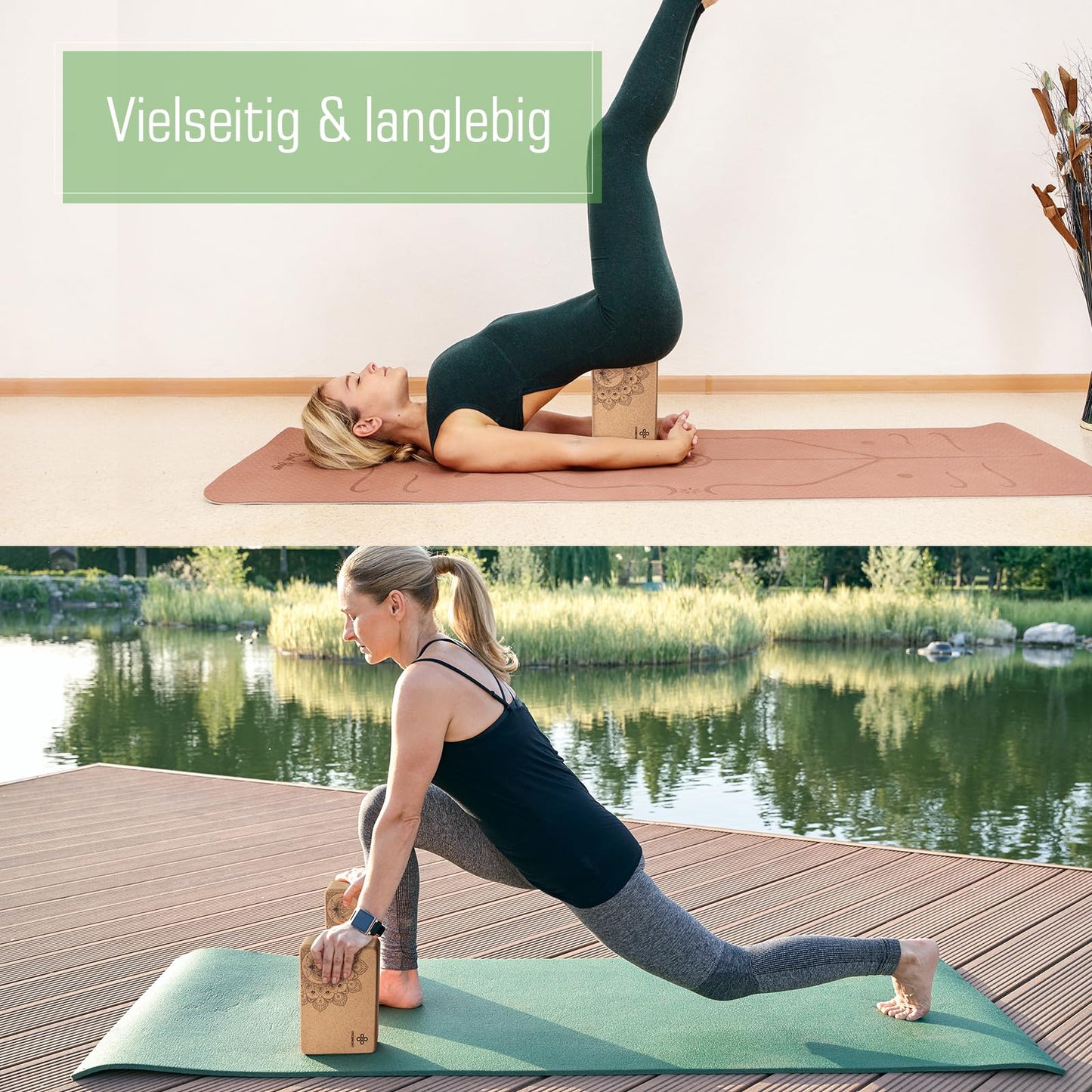 Overmont Yoga Blocks Cork 2 Pack Yoga Block with Yoga Strap - Cork Block for Fitness, Pilates, Stretching, and Meditation.