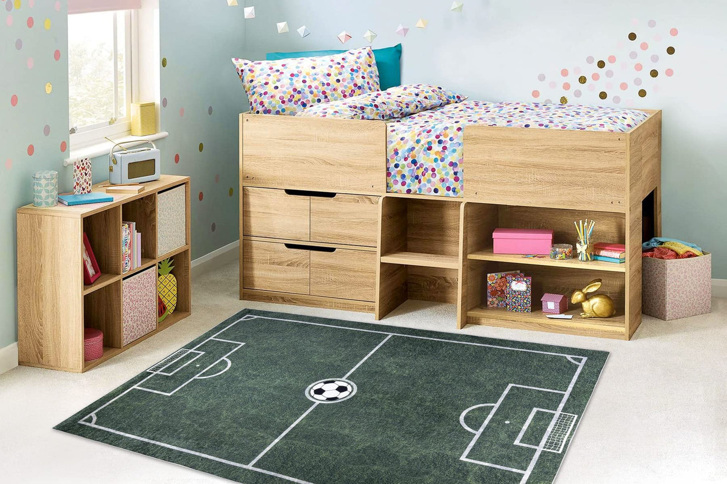 RugsX Bambino kids'rug soccer field - washable, non-slip, green 180x270 cm