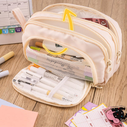 COLOCASTLE Pencil Case with 3 compartments, large capacity for girls, boys, teenagers, and adults. Ideal for school or office use, with a handle for easy carrying.