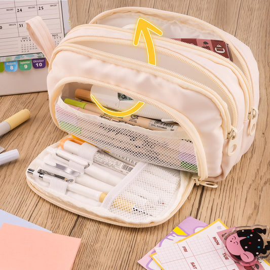 COLOCASTLE Pencil Case with 3 compartments, large capacity for girls, boys, teenagers, and adults. Ideal for school or office use, with a handle for easy carrying.
