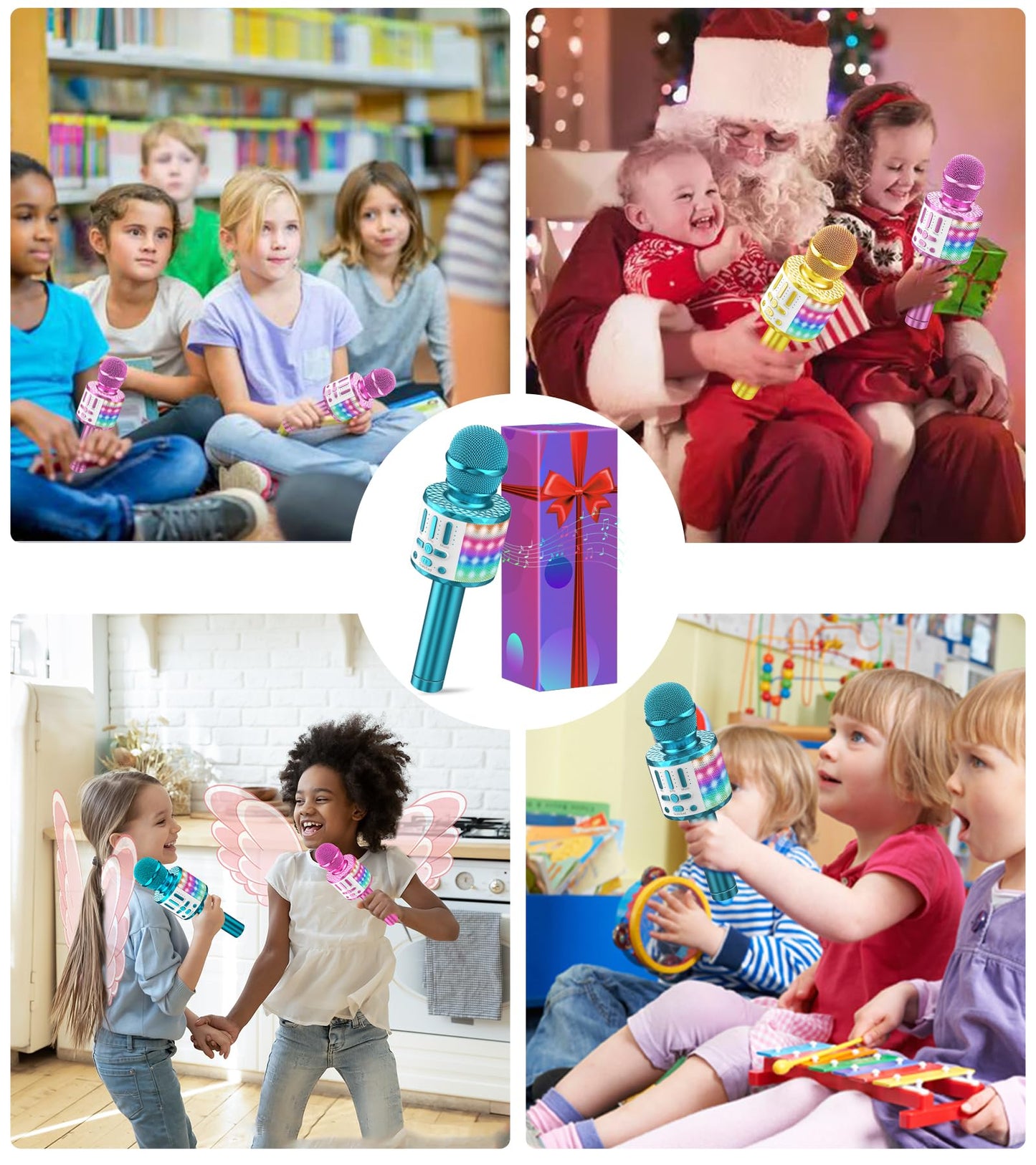Karaoke microphone, Wireless Bluetooth kids microphone with LED lights, Portable children's karaoke machine, Handheld microphone with speaker recorder for Android/iOS/PC/Smartphone