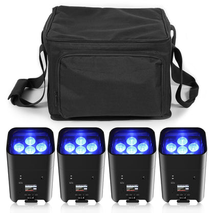 PUZILOZA 4PCS 108W LED Par Lights Battery Powered with Bag via APP, RGBWA+UV DMX Built-in rechargeable 8800mAh battery Stage Light Uplight with Remote Control for DJ Bar KTV Wedding Birthday.