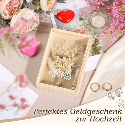 Wedding money gift - Mr & Mrs gift box with dried flowers & test tube - Wedding gift for the bridal couple - Creative money gifts for weddings - Wooden box as a keepsake