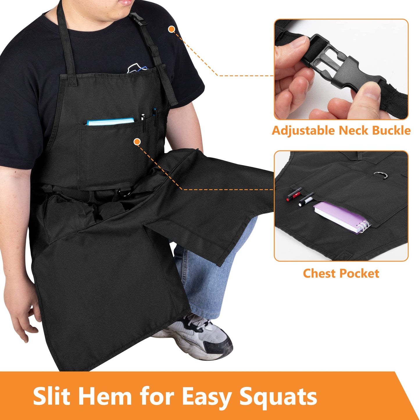 HODRANT BBQ grill apron, cooking apron for men with pockets and slit hem, kitchen apron with adjustable neck and waist straps, aprons for cook, painter, carpenter. Apron only.