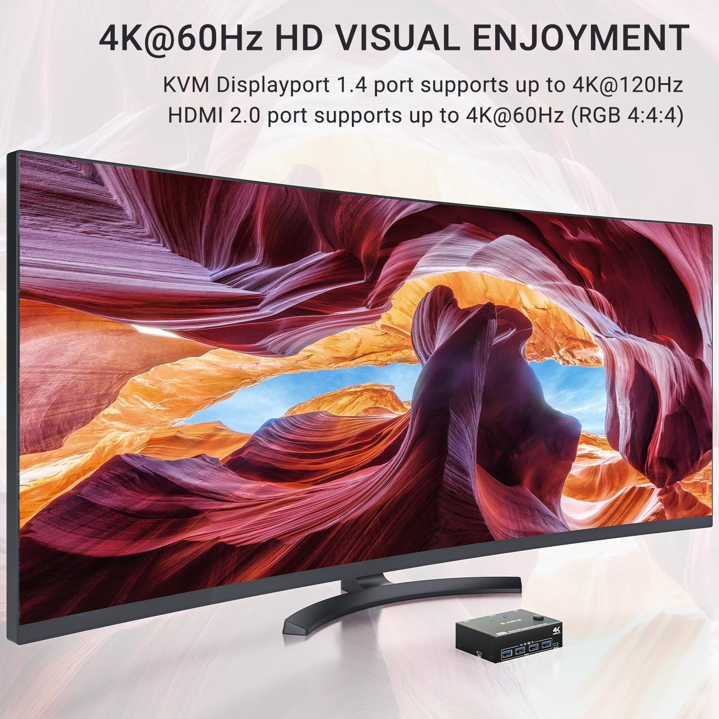 YOUTINGHDAV USB 3.0 Dual Monitor 2x2 KVM Switch HDMI DP, KVM Switch 2 PC 2 Monitors, KVM Switches Displayport 4K@144Hz + HDMI 4K@60Hz with 4 USB 3.0 Ports for sharing mouse, keyboard, and 2 monitors between 2 PCs.