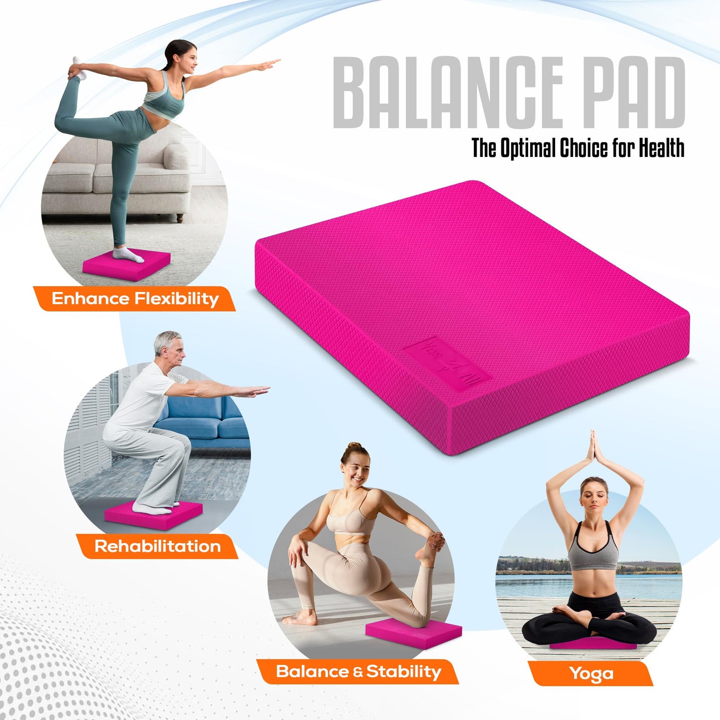 Yes4All MM7B Balance Pad L XL includes balance pad for adults for stability; perfect for fitness workout training at home, work (Pink-L)