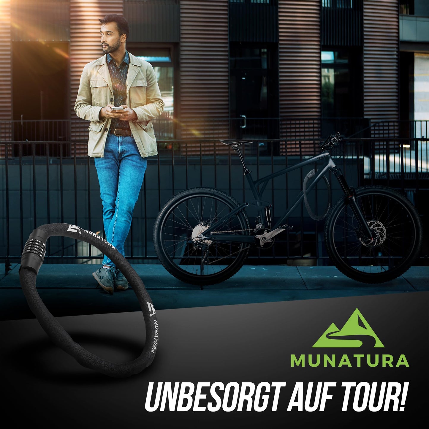 MUNATURA Bike Lock Combination Lock [100cm] - High Security Bike Lock - Bicycle Combination Lock - Bike Lock also perfect as E-Bike Lock