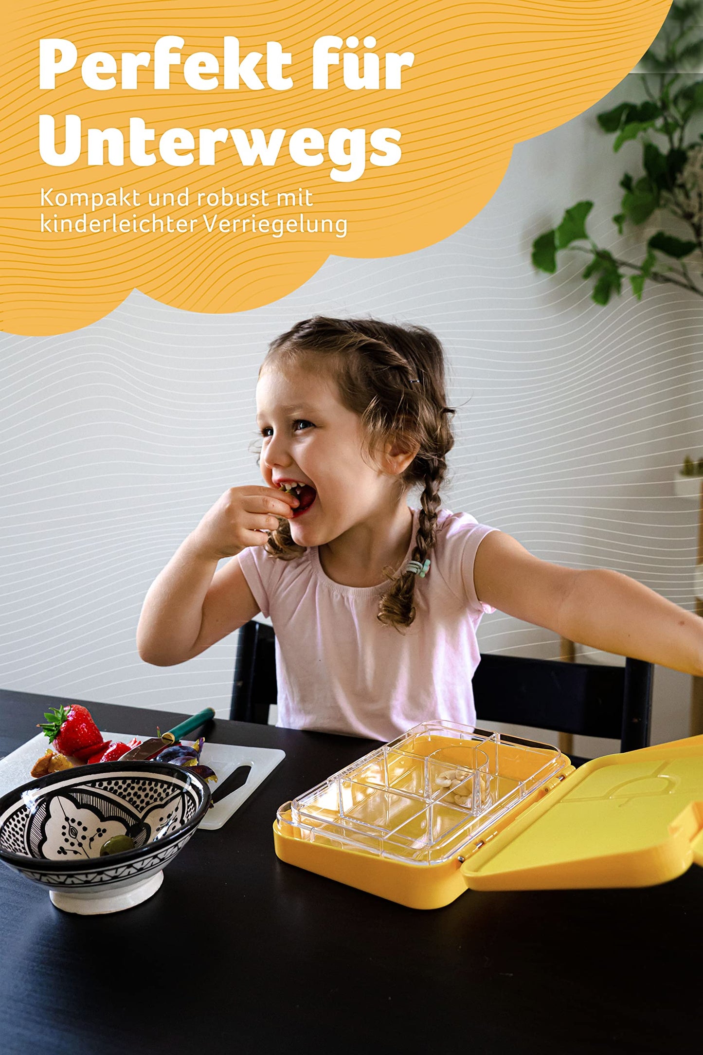 Jarlson® lunchbox for children with 6 compartments TONI - leak-proof bento box - snack box for kindergarten and school - girls and boys - | lunch box | snack box (yellow)