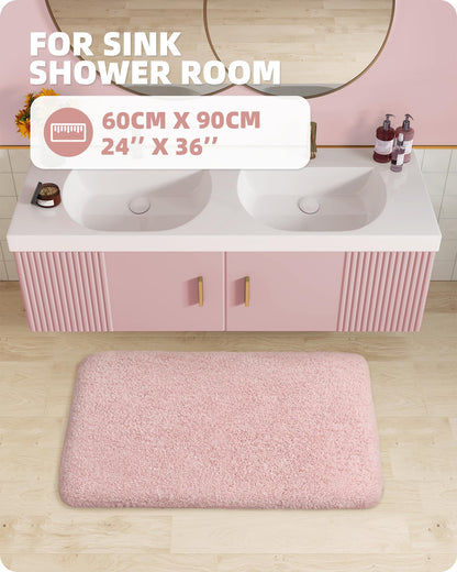 Color G Bathroom Carpet 60 x 90cm, non-slip bath mat, non-slip washable bath rug, absorbent fluffy bath mat, bath mats rugs for bathroom bathtub (Pink)