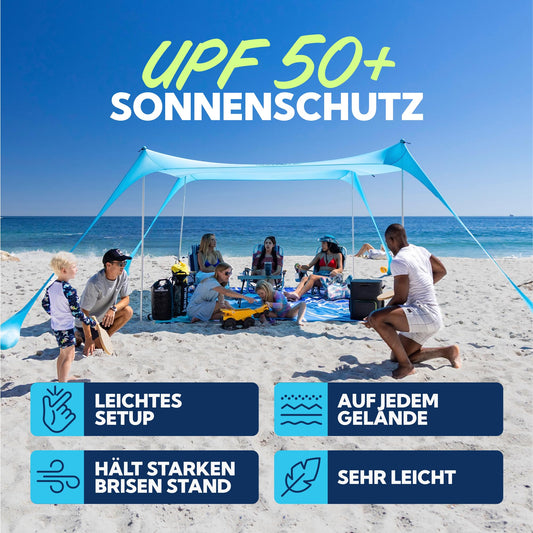Sun Ninja beach tent with UPF50+ - sun protection beach sunshade with sand shovel & ground nails - beach shelter baby UV protection 50 - beach tent